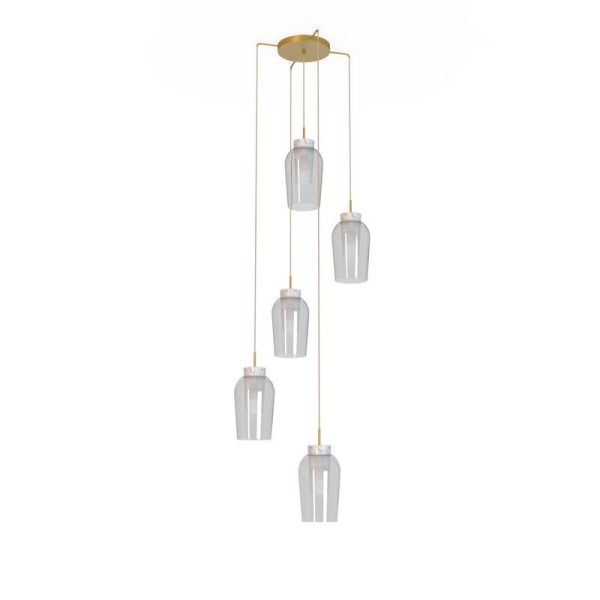 Suspension en cristal Nora 5 Lumières E27 base ronde Ø 63cm - or/blanc