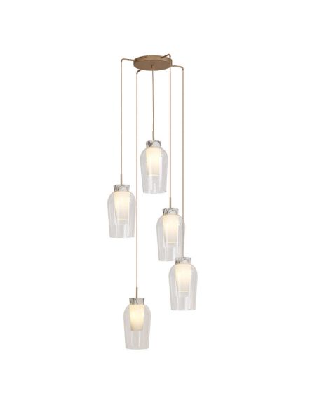 Lámpara de Techo Colgante de cristal Nora 5 Luces E27 base redonda Ø 63cm - oro/blanco luz