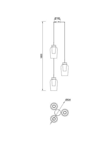 Lámpara de Techo Colgante de cristal Nora 3 Luces E27 base redonda Ø 53cm - blanco/madera medidas