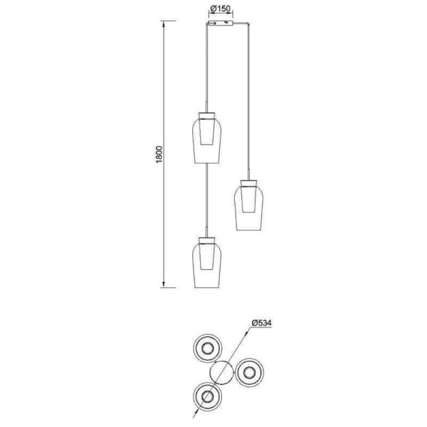 Lámpara de Techo Colgante de cristal Nora 3 Luces E27 base redonda Ø 53cm - blanco/madera medidas