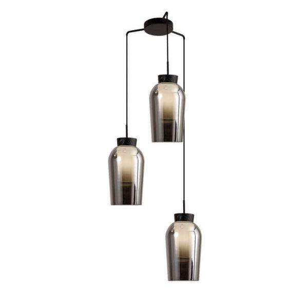 Lámpara de Techo Colgante de cristal Nora 3 Luces E27 base redonda Ø 53cm - negro/mármol