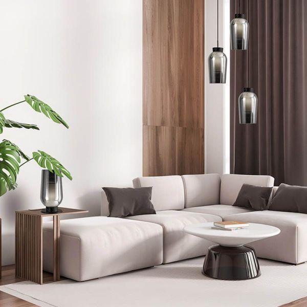 Lámpara de Techo Colgante de cristal Nora 3 Luces E27 base redonda Ø 53cm - negro/mármol ambiente