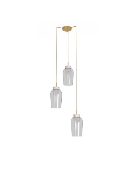 Lámpara de Techo Colgante de cristal Nora 3 Luces E27 base redonda Ø 53cm - oro/blanco