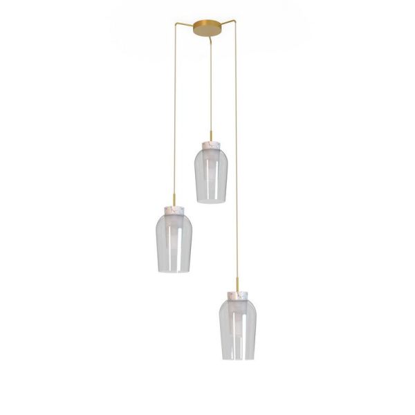 Lámpara de Techo Colgante de cristal Nora 3 Luces E27 base redonda Ø 53cm - oro/blanco