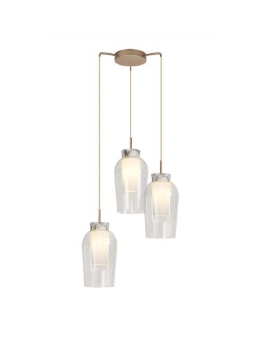 Suspension en cristal Nora 3 Lumières E27 base ronde Ø 53cm - lumière dorée/blanche