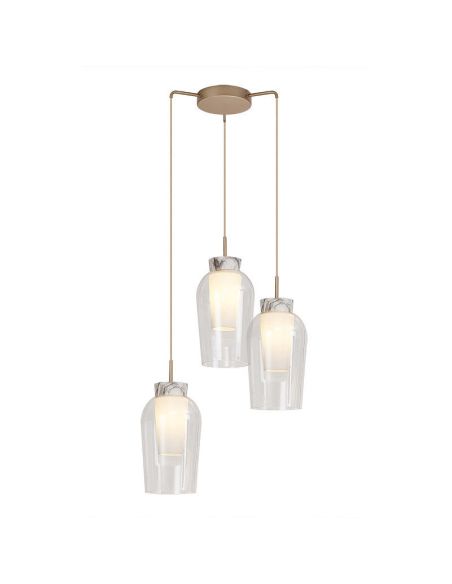 Suspension en cristal Nora 3 Lumières E27 base ronde Ø 53cm - lumière dorée/blanche