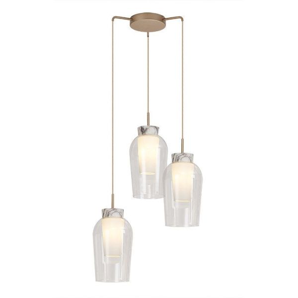Lámpara de Techo Colgante de cristal Nora 3 Luces E27 base redonda Ø 53cm - oro/blanco luz