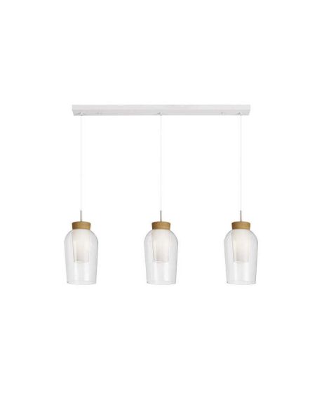Lámpara de Techo Colgante de cristal Nora 3 Luces E27 base recta 18 cm - blanco/madera