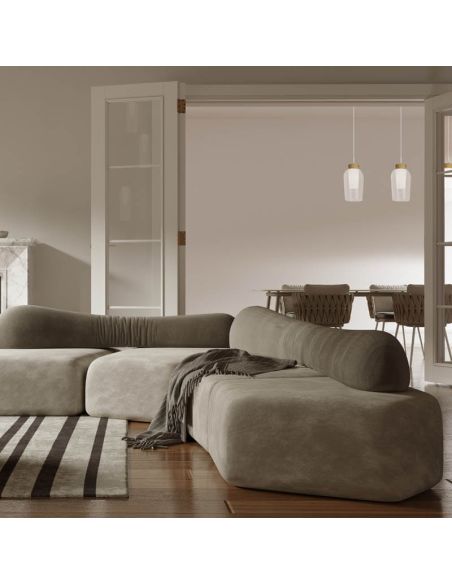 Pendente de cristal Nora 3 Lights E27 base reta 18 cm - branco/madeira ambiente