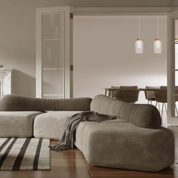 Lámpara de Techo Colgante de cristal Nora 3 Luces E27 base recta 18 cm - blanco/madera ambiente