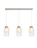 Lámpara de Techo Colgante de cristal Nora 3 Luces E27 base recta 18 cm - blanco/madera luz