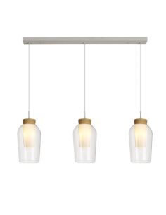 Lámpara de Techo Colgante de cristal Nora 3 Luces E27 base recta 18 cm - blanco/madera 2