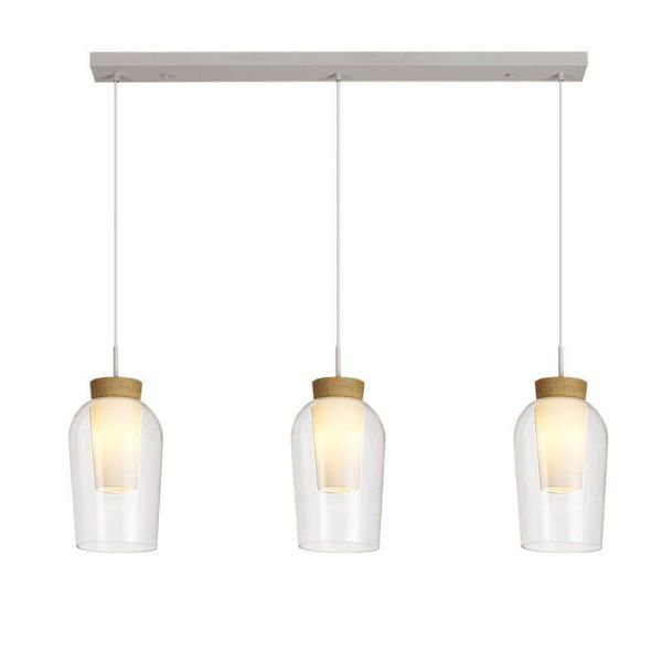 Lámpara de Techo Colgante de cristal Nora 3 Luces E27 base recta 18 cm - blanco/madera luz