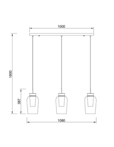 Lámpara de Techo Colgante de cristal Nora 3 Luces E27 base recta 18 cm - blanco/madera, negro/mármol, oro/blanco medidas