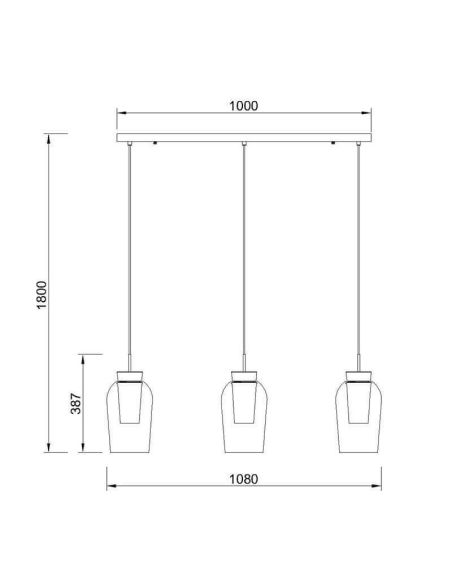 Lámpara de Techo Colgante de cristal Nora 3 Luces E27 base recta 18 cm - blanco/madera, negro/mármol, oro/blanco medidas