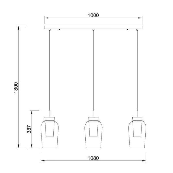 Lámpara de Techo Colgante de cristal Nora 3 Luces E27 base recta 18 cm - blanco/madera, negro/mármol, oro/blanco medidas