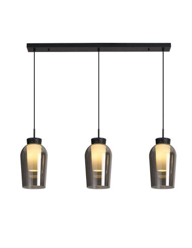 Pendente de cristal Nora 3 Lights E27 base reta 18 cm - mármore preto / claro