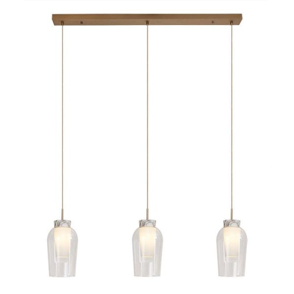 Pingente de cristal Nora 3 luzes E27 base reta 18 cm - ouro/luz branca