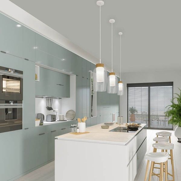 Plafonnier suspendu Nora E27 - blanc/bois d'ambiance