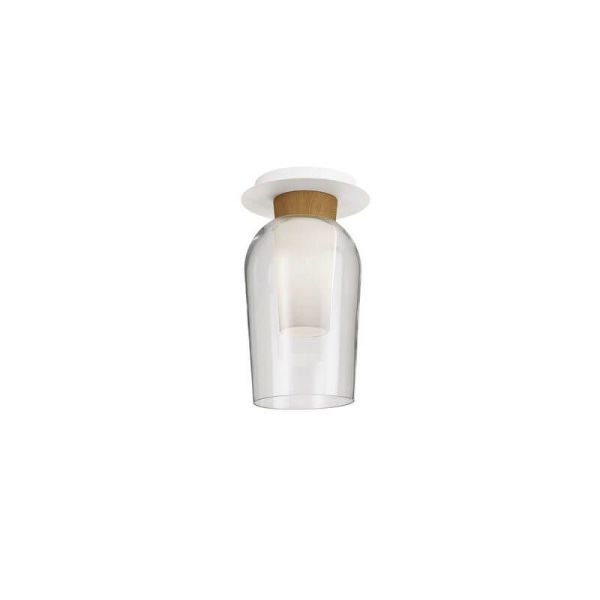 Semiplafón de Techo de cristal Nora E27  Ø18 cm - blanco/madera