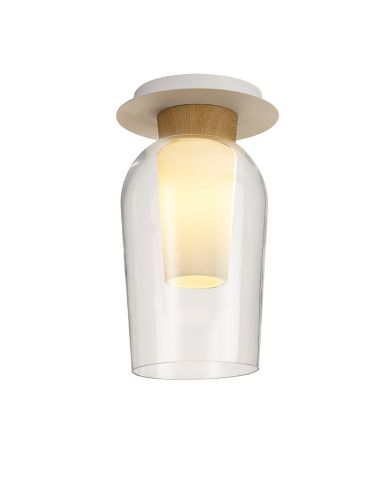 Semiplafón de Techo de cristal Nora E27  Ø18 cm - blanco/madera luz