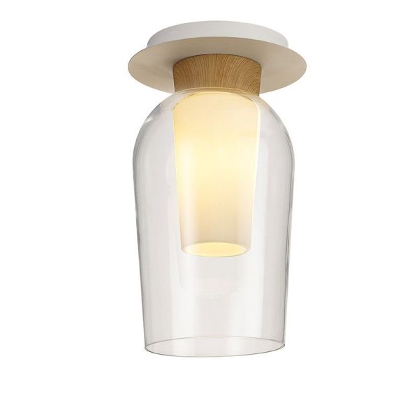 Semiplafón de Techo de cristal Nora E27  Ø18 cm - blanco/madera luz