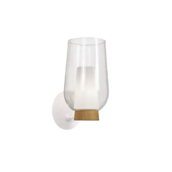 Aplique de pared Nora de cristal 1 Luz E27 - blanco/madera