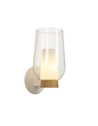 Applique en verre Nora 1 lumière E27 - blanc/bois clair