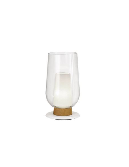 Lámpara de Sobremesa de cristal Nora el Champ 1 Luz E27 Ø18 cm - blanco/madera