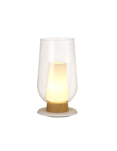 Lámpara de Sobremesa de cristal Nora el Champ 1 Luz E27 Ø18 cm - blanco/madera luz
