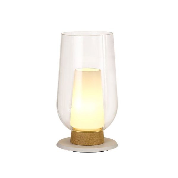 Lampe à poser en cristal Nora el Champ 1 lumière E27 Ø18 cm - blanc/bois clair