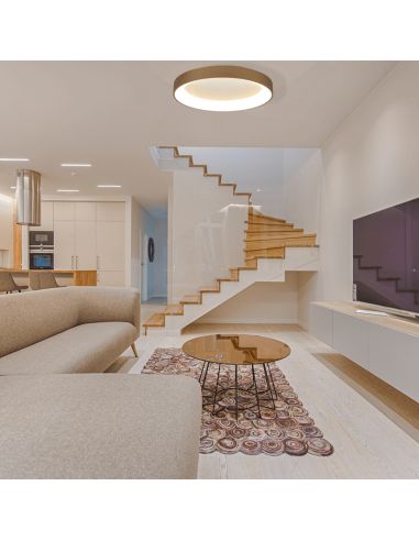 Niseko II luminária de teto LED redonda dourada com controle remoto, regulável 2700K-5000K Ø 90-78-65-50-38 cm ambiente