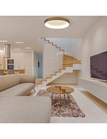 Plafonnier LED rond Niseko II doré avec télécommande, dimmable 2700K-5000K Ø 90-78-65-50-38 cm d'ambiance