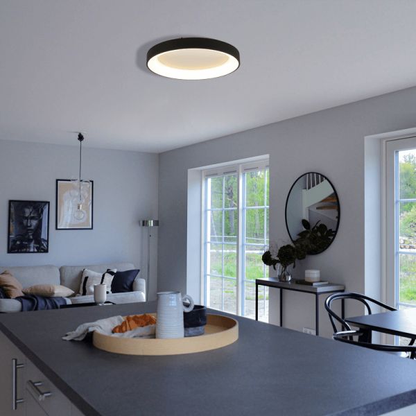 Plafonnier LED circulaire Niseko noir 3000k ambiant