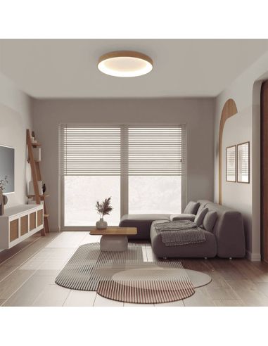 Plafonnier LED rond Niseko II avec finition bois et télécommande, dimmable 2700K-5000K Ø 90-78-65-50-38 cm