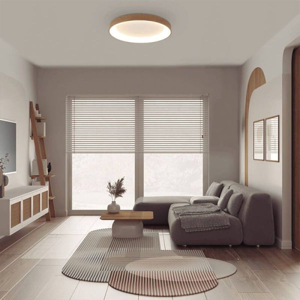 Luminária de teto redonda LED Niseko II com acabamento em madeira e controle remoto, regulável 2700K-5000K Ø 90-78-65-50-38 cm