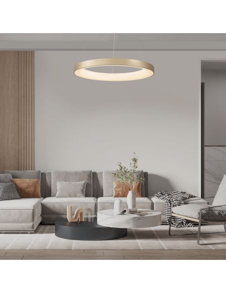 Lámpara colgante LED moderna Niseko II oro, con mando regulable Ø 90-65-50-38 cm ambiente