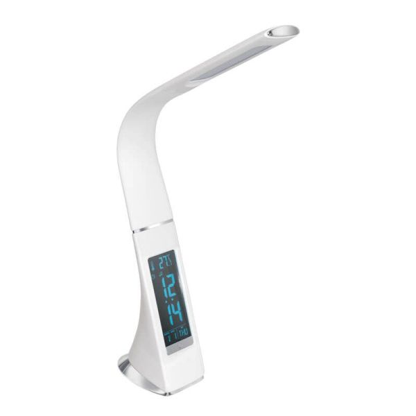 Lampe de table Cognoli LED en cuir blanc avec horloge 97915 Eglo | léonleds