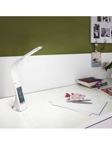 Flexo de mesa LED Cognoli de cuero blanco con reloj 97915 Eglo | LeonLeds