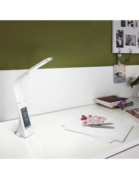 Flexo de mesa LED Cognoli de cuero blanco con reloj 97915 Eglo | LeonLeds