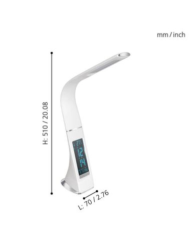 Candeeiro de mesa LED Cognoli em pele branca com relógio 97915 Eglo | leonleds