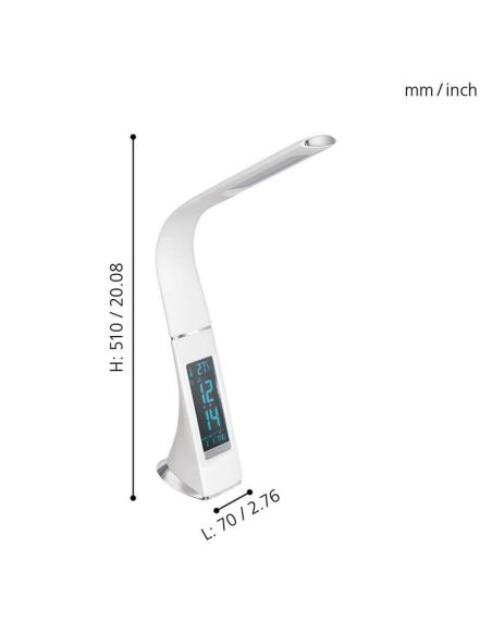 Flexo de mesa LED Cognoli de cuero blanco con reloj 97915 Eglo | LeonLeds