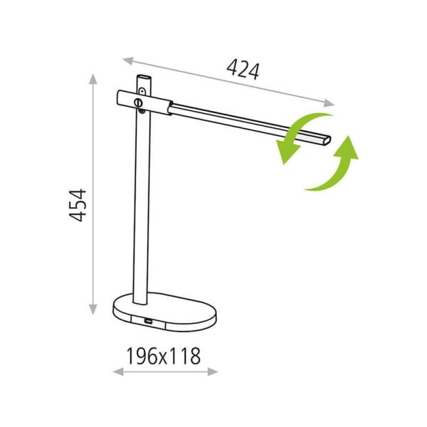 Medidas Candeeiro de mesa LED Laysan Antracite 10W 650Lm Cor da luz ajustável de 2.800K a 6.500K ACB | leonleds