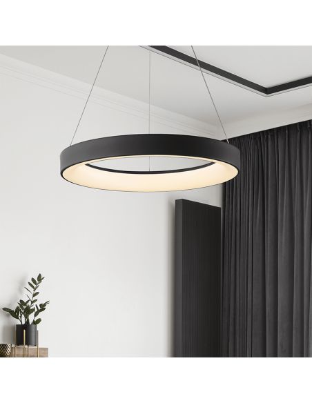 Lámpara colgante LED Niseko II negra con mando, regulable Ø 90-65-50-38 cm ambiente