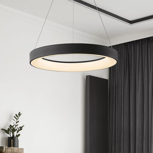 Lámpara colgante LED Niseko II negra con mando, regulable Ø 90-65-50-38 cm ambiente