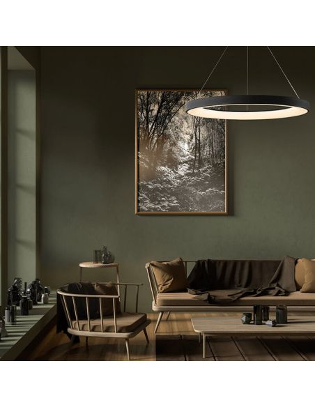 Lámpara colgante LED Niseko II negra con mando, regulable Ø 65 cm ambiente