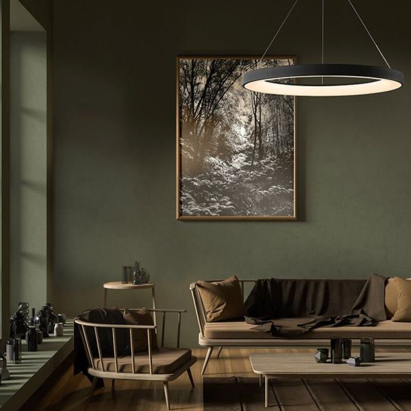 Luminária pendente LED preta Niseko II com controle remoto, regulável Ø 65 cm ambiente