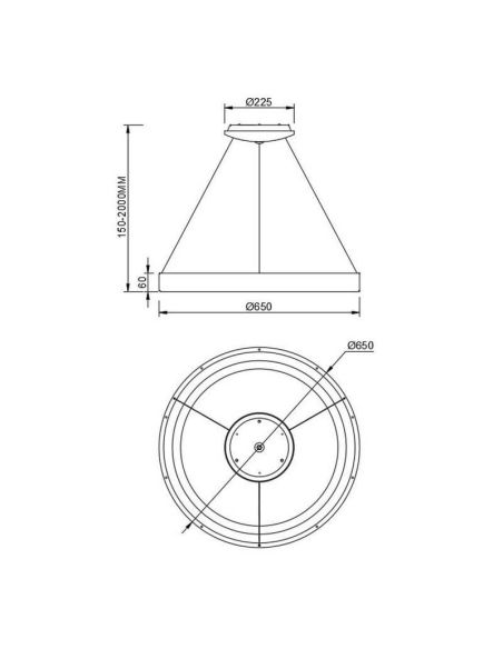 Luminária pendente LED preta Niseko II com controle remoto, regulável Ø 65 cm dimensões