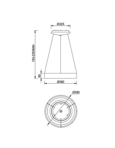 Luminária pendente LED Niseko II branca com controle remoto, regulável Ø 38 cm dimensões