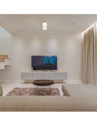 Semiplafón de Techo de cristal Nora el Champ E27  Ø18 cm - blanco/madera, negro/mármol, oro/blanco